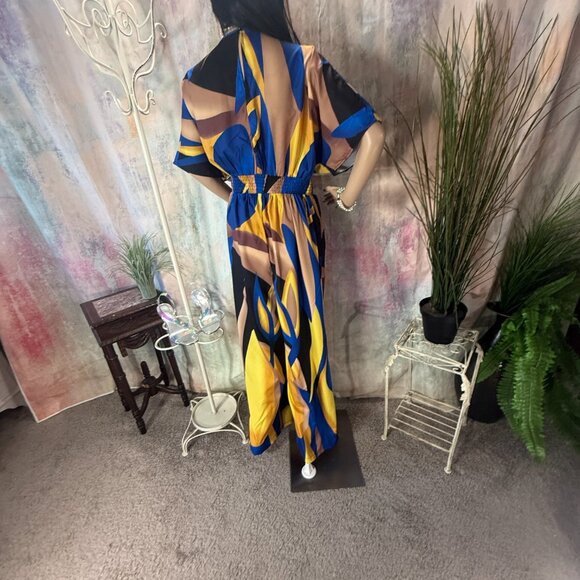 NWOT ๐Maweii Well Fitted Abstract Print Batwing Sleeve Wide Leg Jumpsuit - Picture 3 of 15